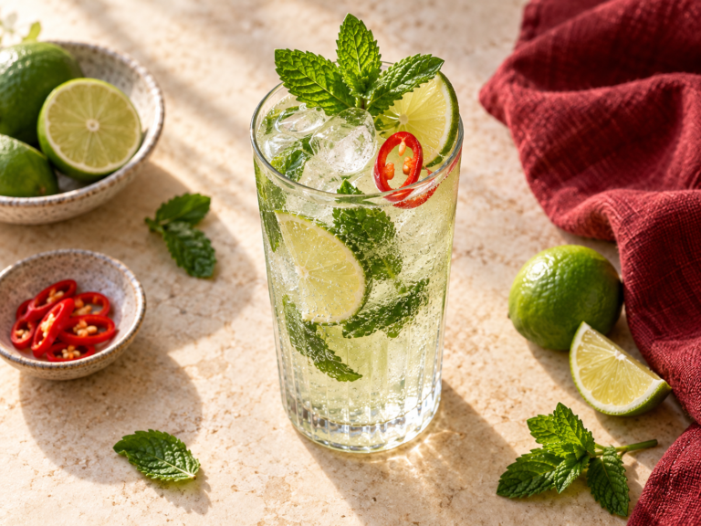 Bebida de lima con chile y hielo
