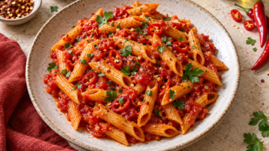 Pasta con tomate, albahaca y chile